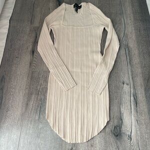 Barneys New York Cream Ribbed Long Sleeve Dress